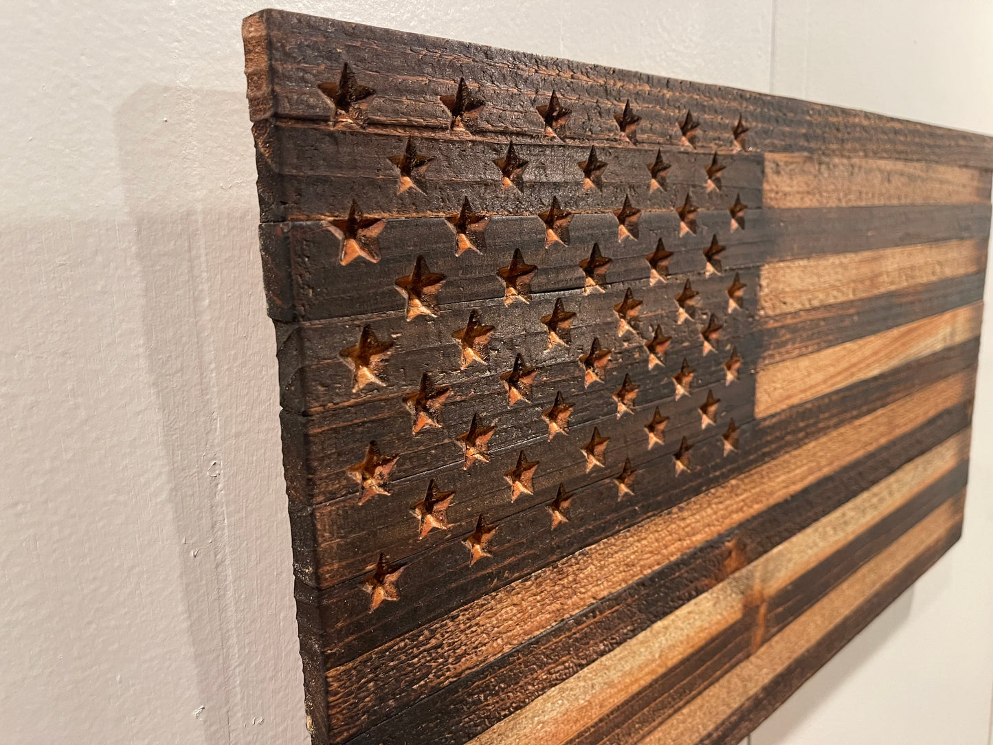 Handmade Reclaimed Rustic Cedar American Flag 13" x 24"