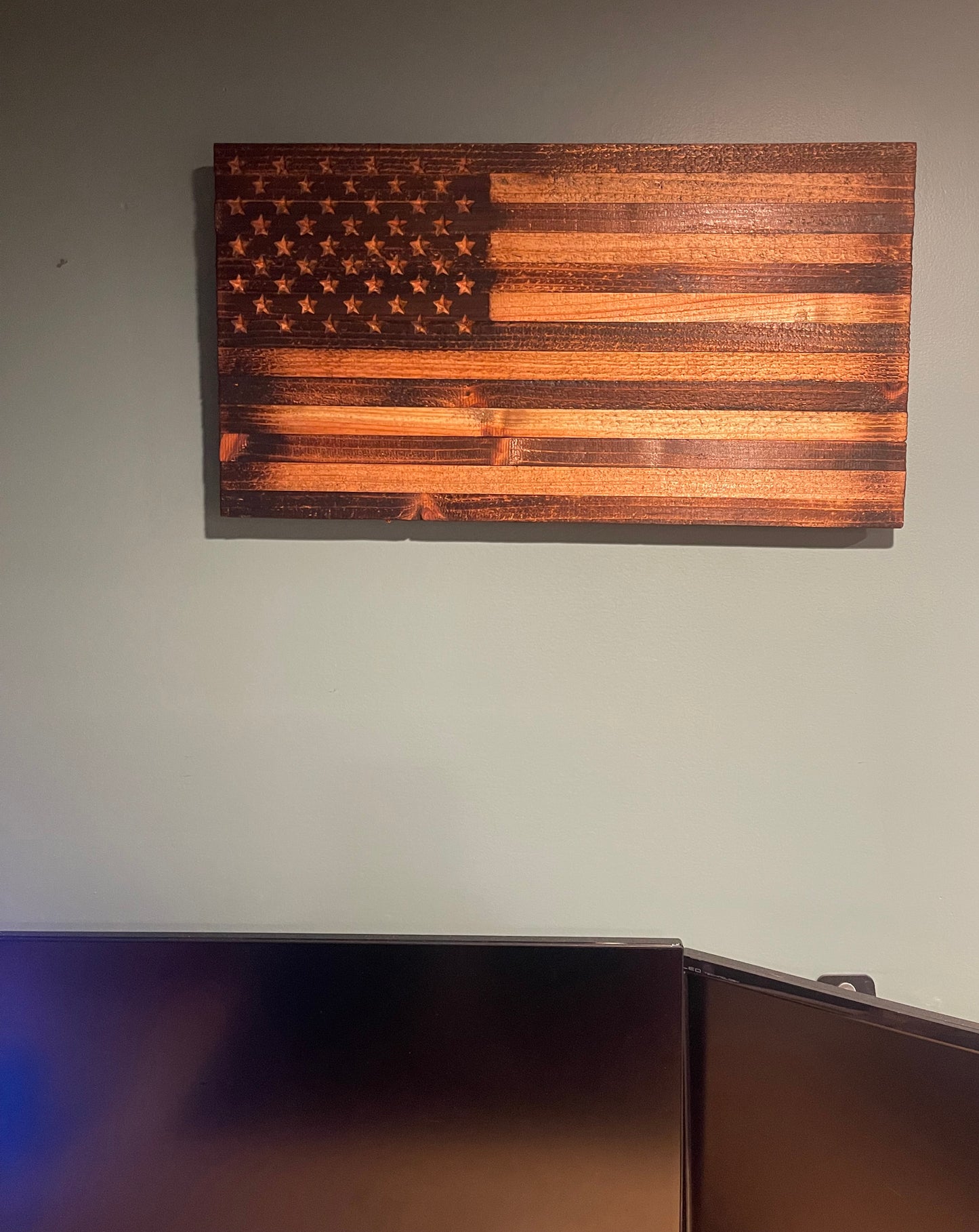 Handmade Reclaimed Rustic Cedar American Flag 13" x 24"