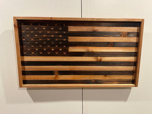 Handmade Framed Reclaimed Rustic Cedar American Flag 13.5" x 24.5"