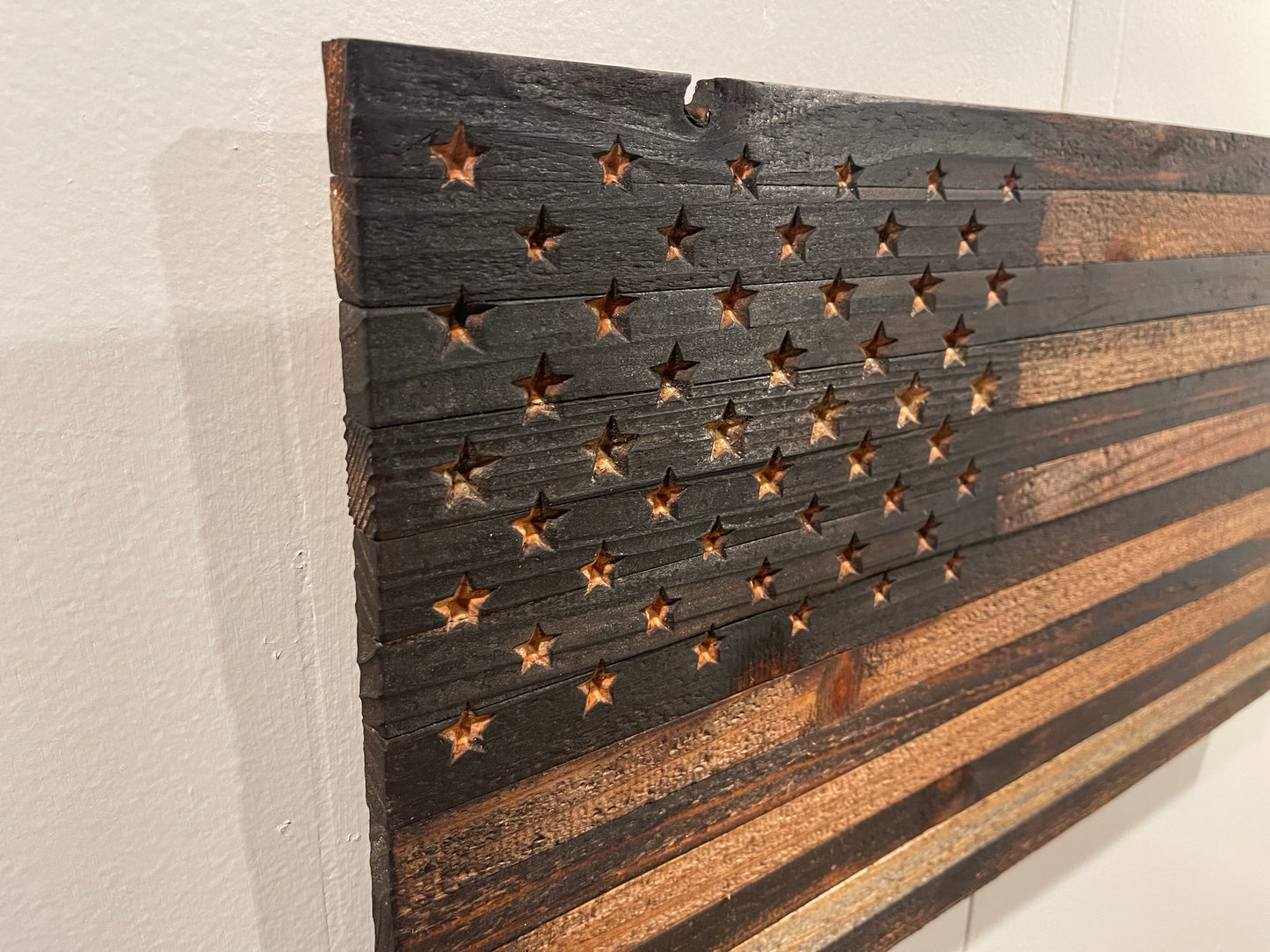 Handmade Reclaimed Rustic Cedar American Flag 13" x 24"