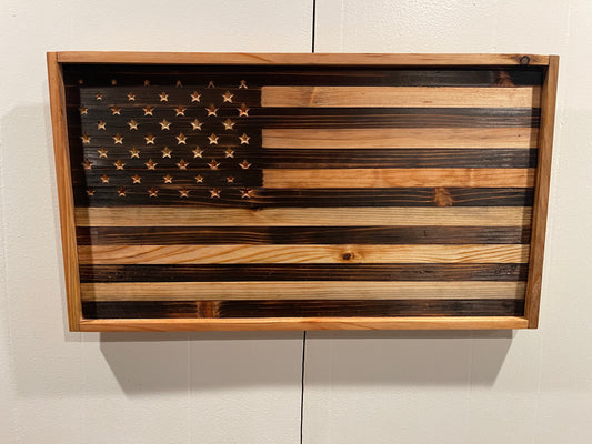 Handmade Framed Reclaimed Rustic Cedar American Flag 13.5" x 24.5"