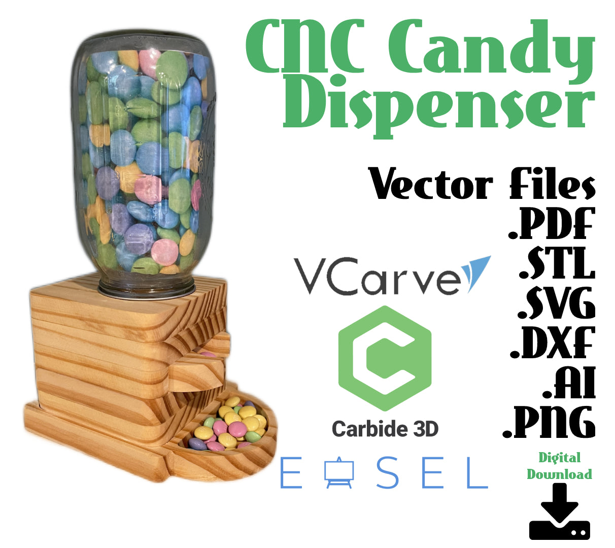 Candy Dispenser Digital Blueprints | Vector Files for CNC & Engraving | User-Friendly | .STL | .SVG | .dxf |.pdf | Carbide Create Compatible