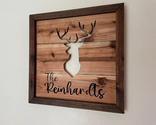 Framed Family Name Sign Personalized Winter Theme Cedar Interior or Exterior