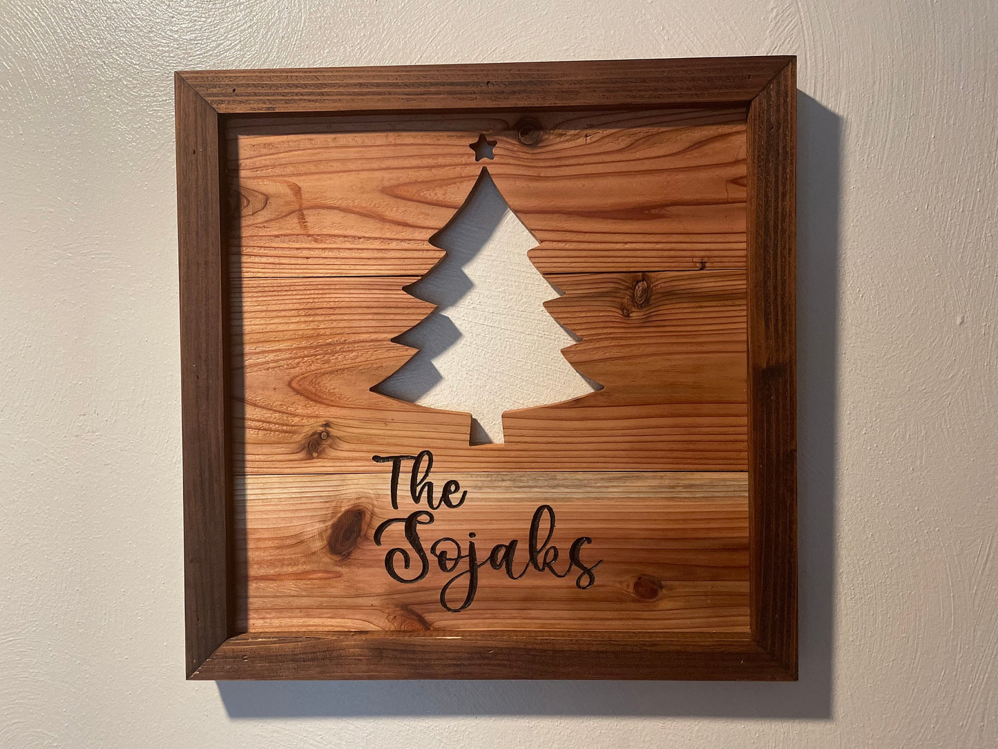 Framed Family Name Sign Personalized Winter Theme Cedar Interior or Exterior