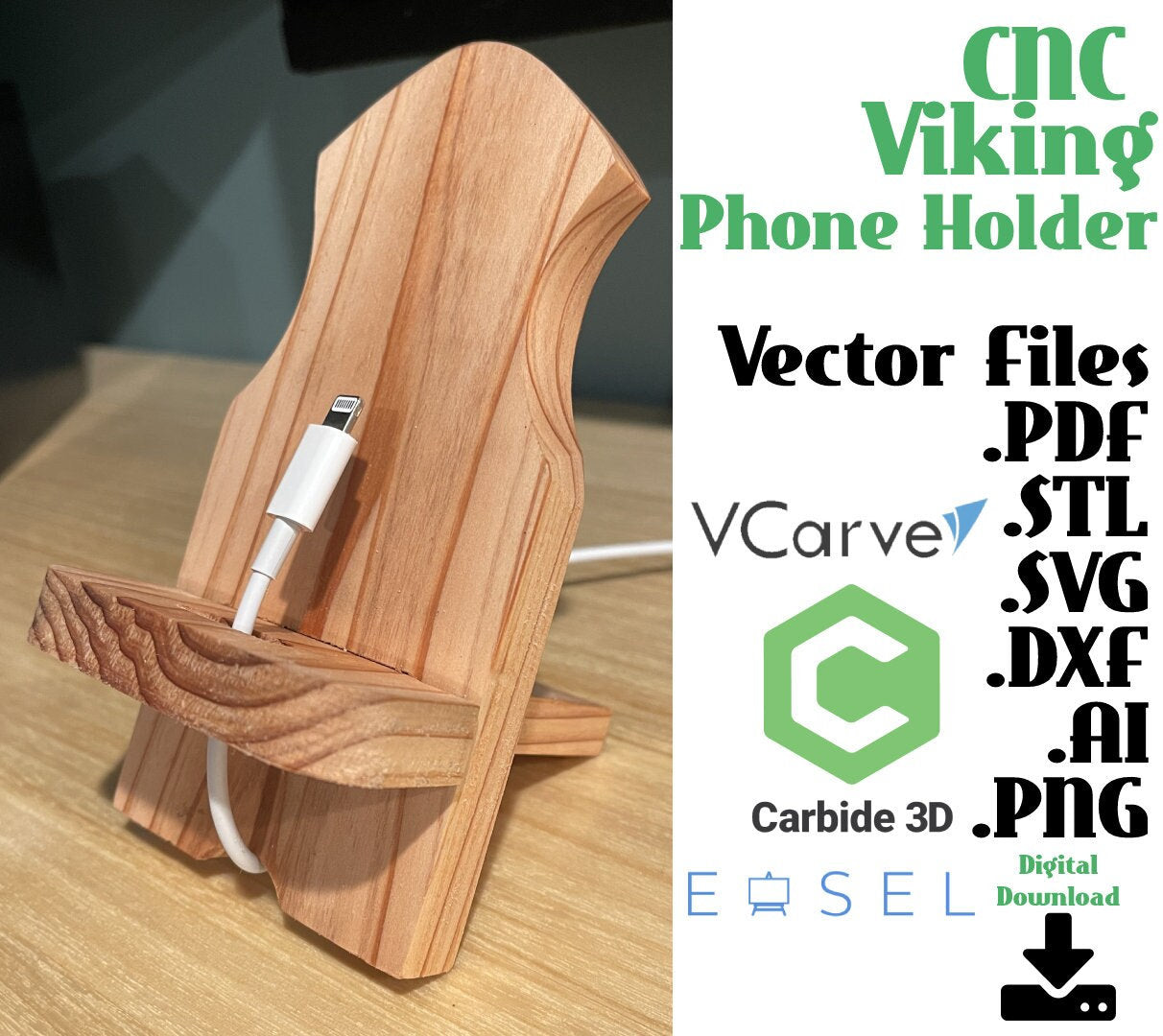 Digital Viking Phone Holder Blueprints | Vector Files CNC & Engraving | User-Friendly | .STL | .SVG | .dxf |.pdf | Carbide Create Compatible